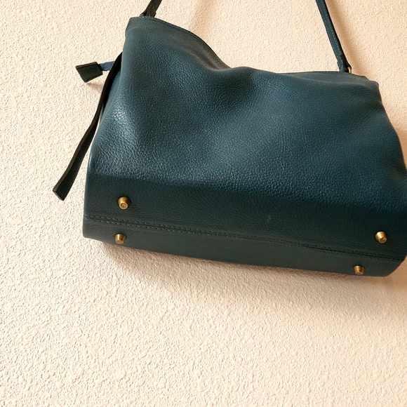 Viola Castellani Genuine Leather Handbag Blue Teal w Chunky Chain Accent - Picture 6 of 10